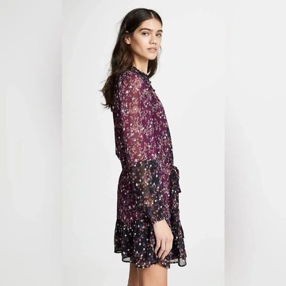 Paige Silk Dress Women’s Small Sonoma Mini Black Purple Boho Floral Bohemian - Picture 3 of 10